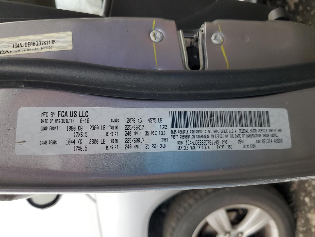 2016 Jeep Compass Latitude VIN: 1C4NJDEB6GD781145 Lot: 93192985