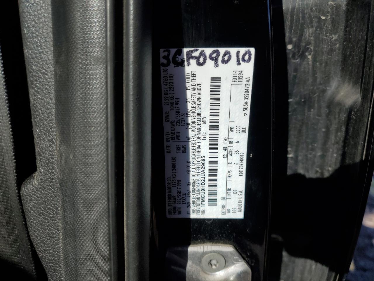 2018 Ford Escape Sel VIN: 1FMCU9HD2JUA29695 Lot: 91610185