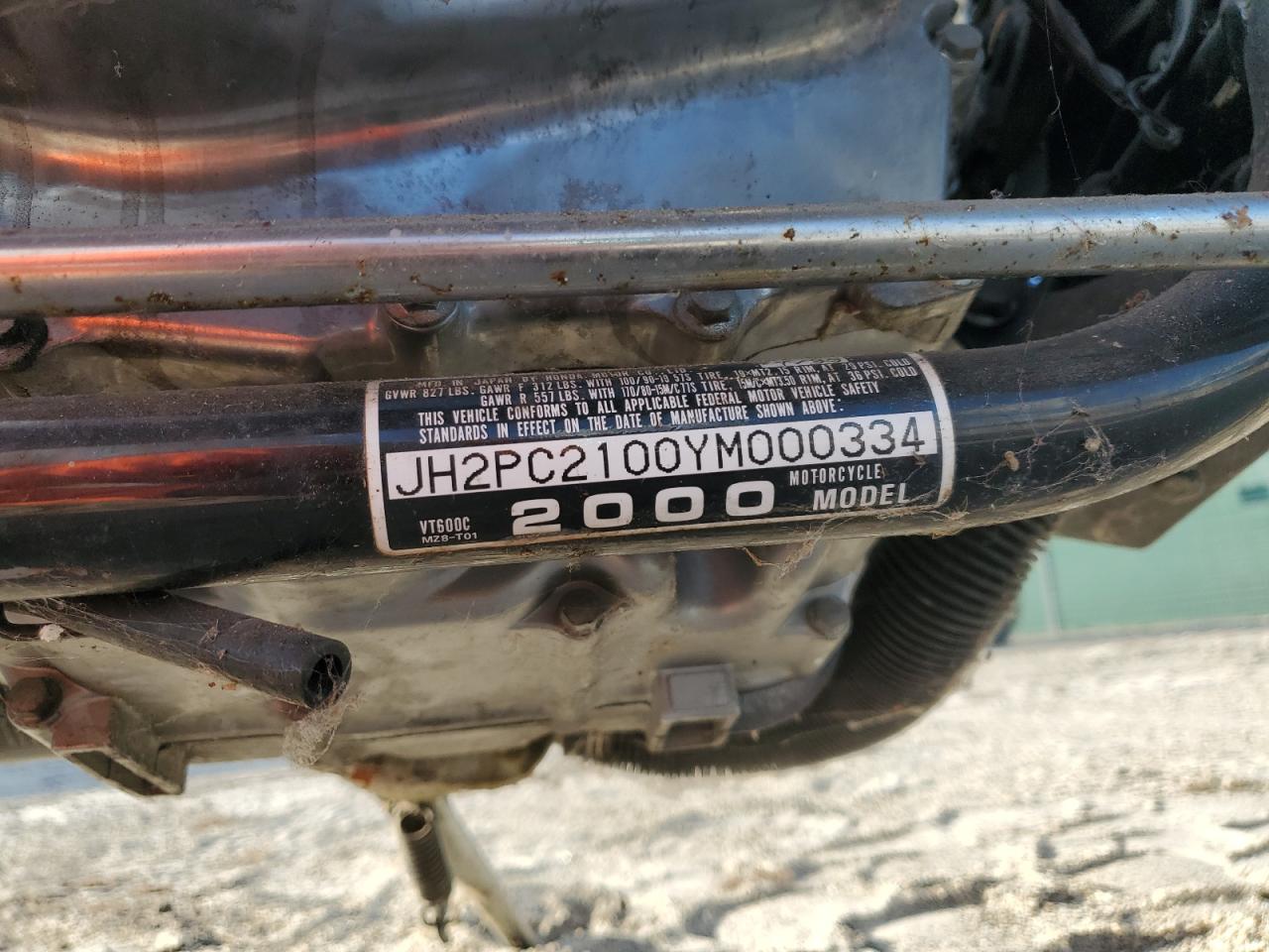 2000 Honda Vt600 C VIN: JH2PC2100YM000334 Lot: 91737505