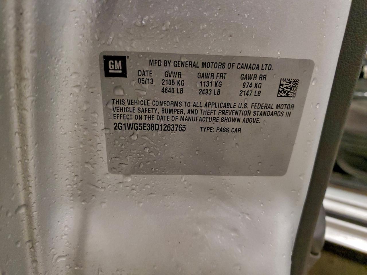 2013 Chevrolet Impala Lt VIN: 2G1WG5E38D1263765 Lot: 93697765