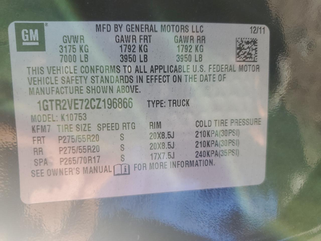 2012 GMC Sierra K1500 Sle VIN: 1GTR2VE72CZ196866 Lot: 91209825