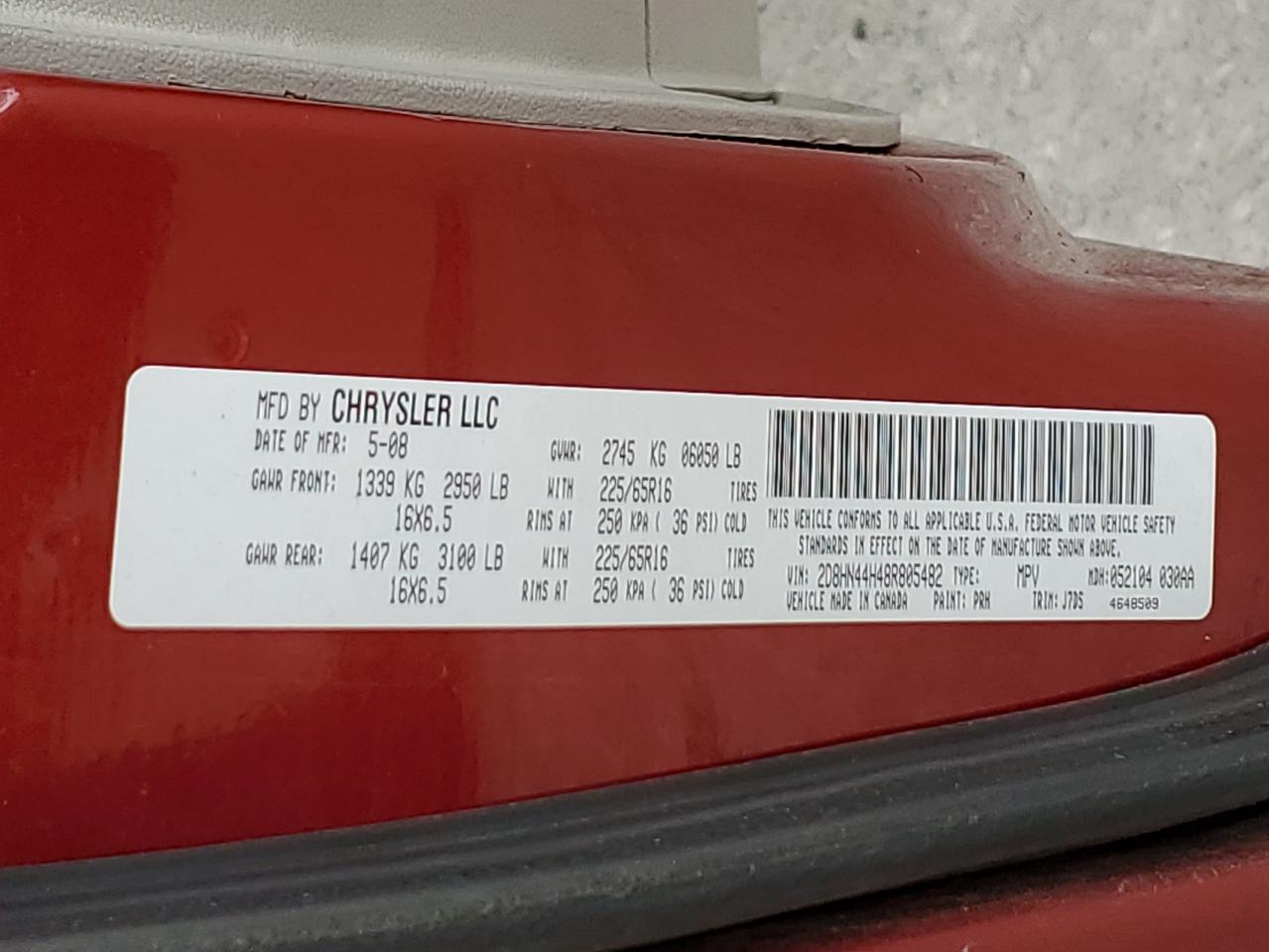 2008 Dodge Grand Caravan Se VIN: 2D8HN44H48R805482 Lot: 91471185