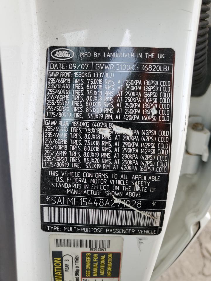 2008 Land Rover Range Rover Hse VIN: SALMF15448A271028 Lot: 91867935