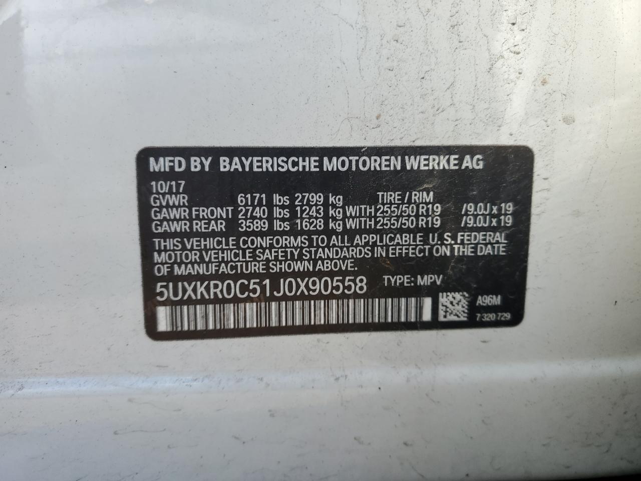 2018 BMW X5 xDrive35I VIN: 5UXKR0C51J0X90558 Lot: 92282285