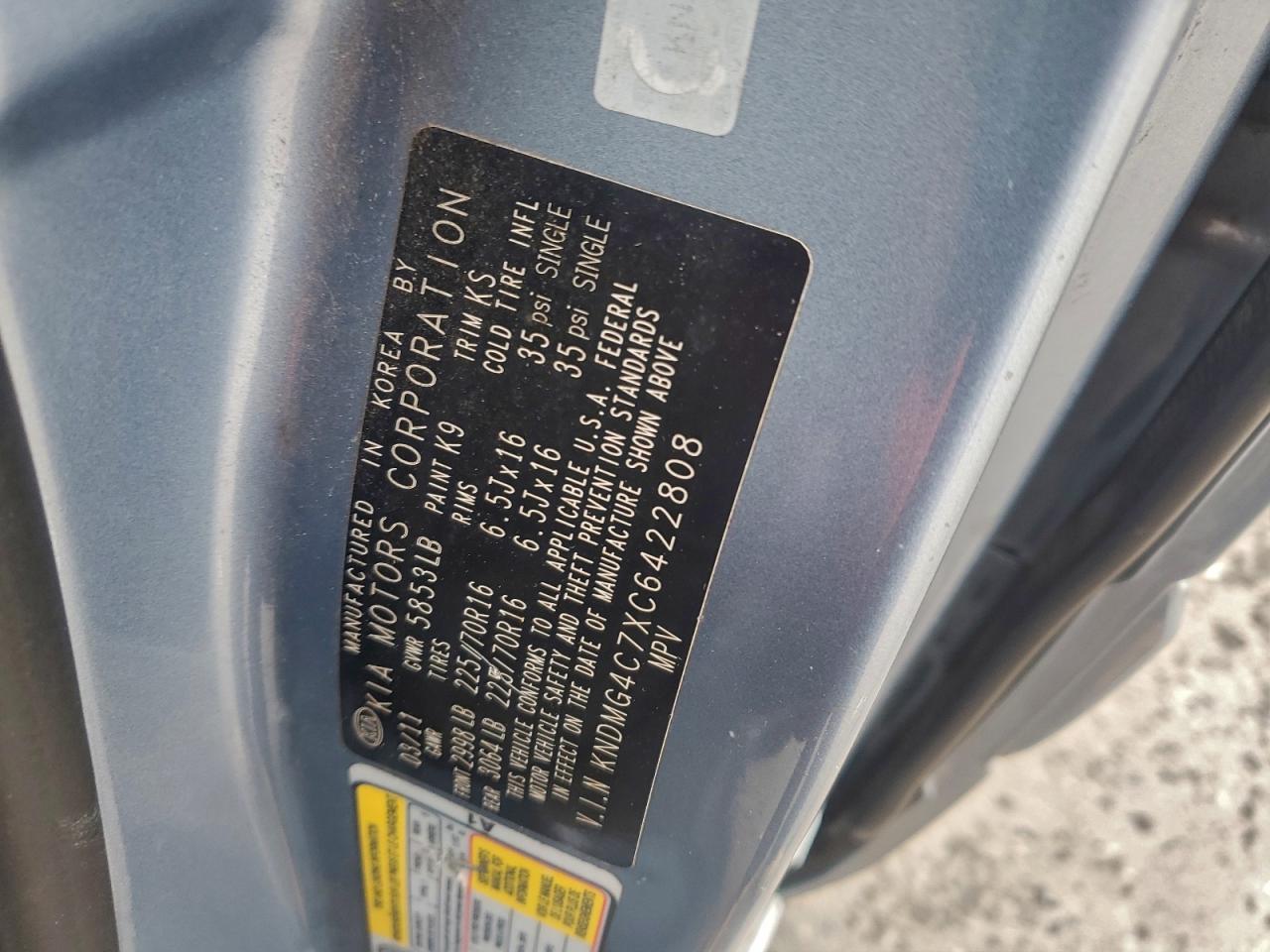 2012 Kia Sedona Lx VIN: KNDMG4C7XC6422808 Lot: 94077355