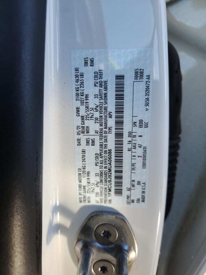 2021 Ford Escape Titanium VIN: 1FMCU9J92MUA06086 Lot: 92682615