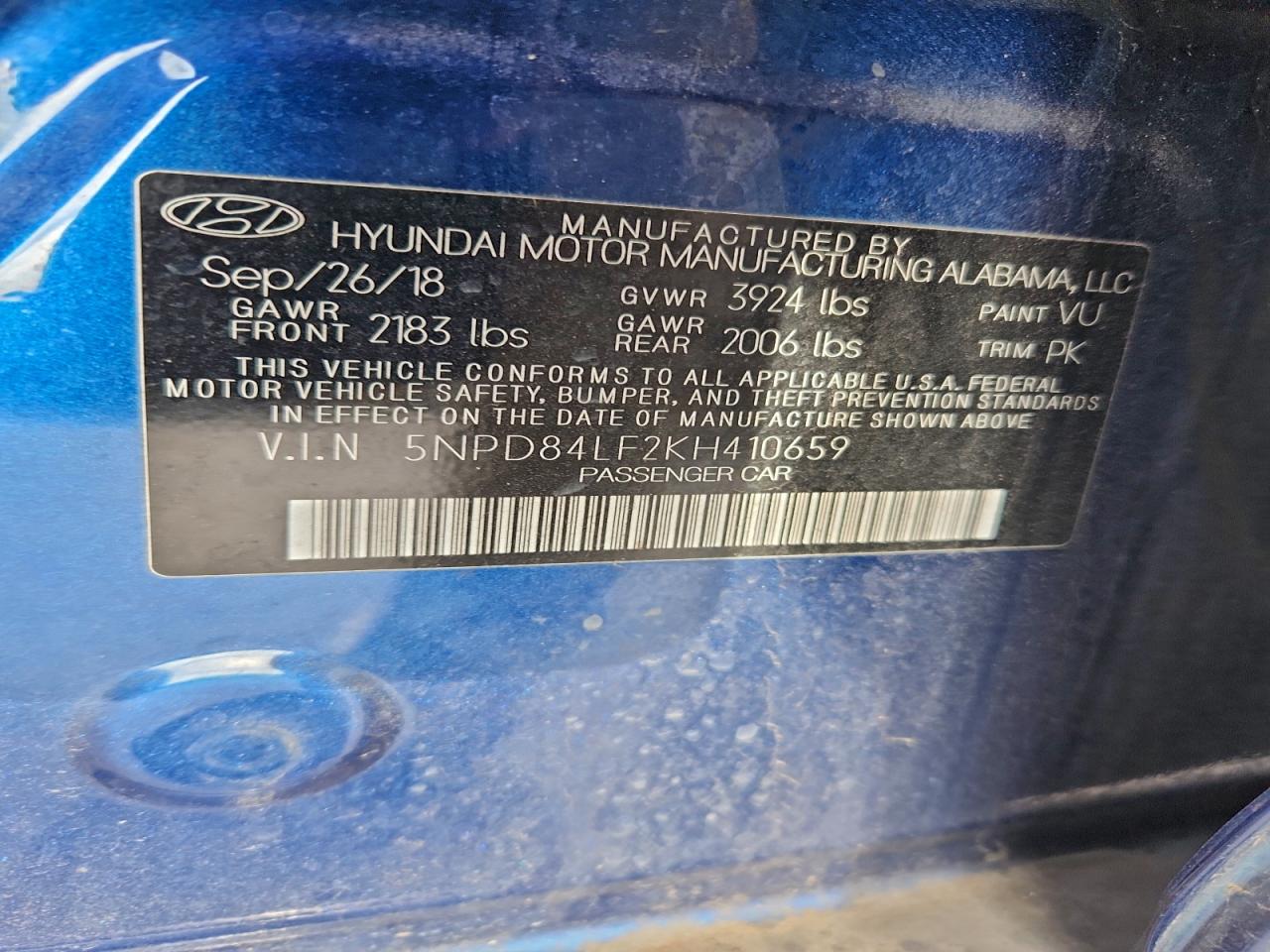 2019 Hyundai Elantra Sel VIN: 5NPD84LF2KH410659 Lot: 94692625