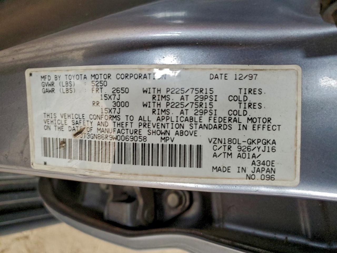 1998 Toyota 4Runner Sr5 VIN: JT3GN86R9W0069058 Lot: 93894525