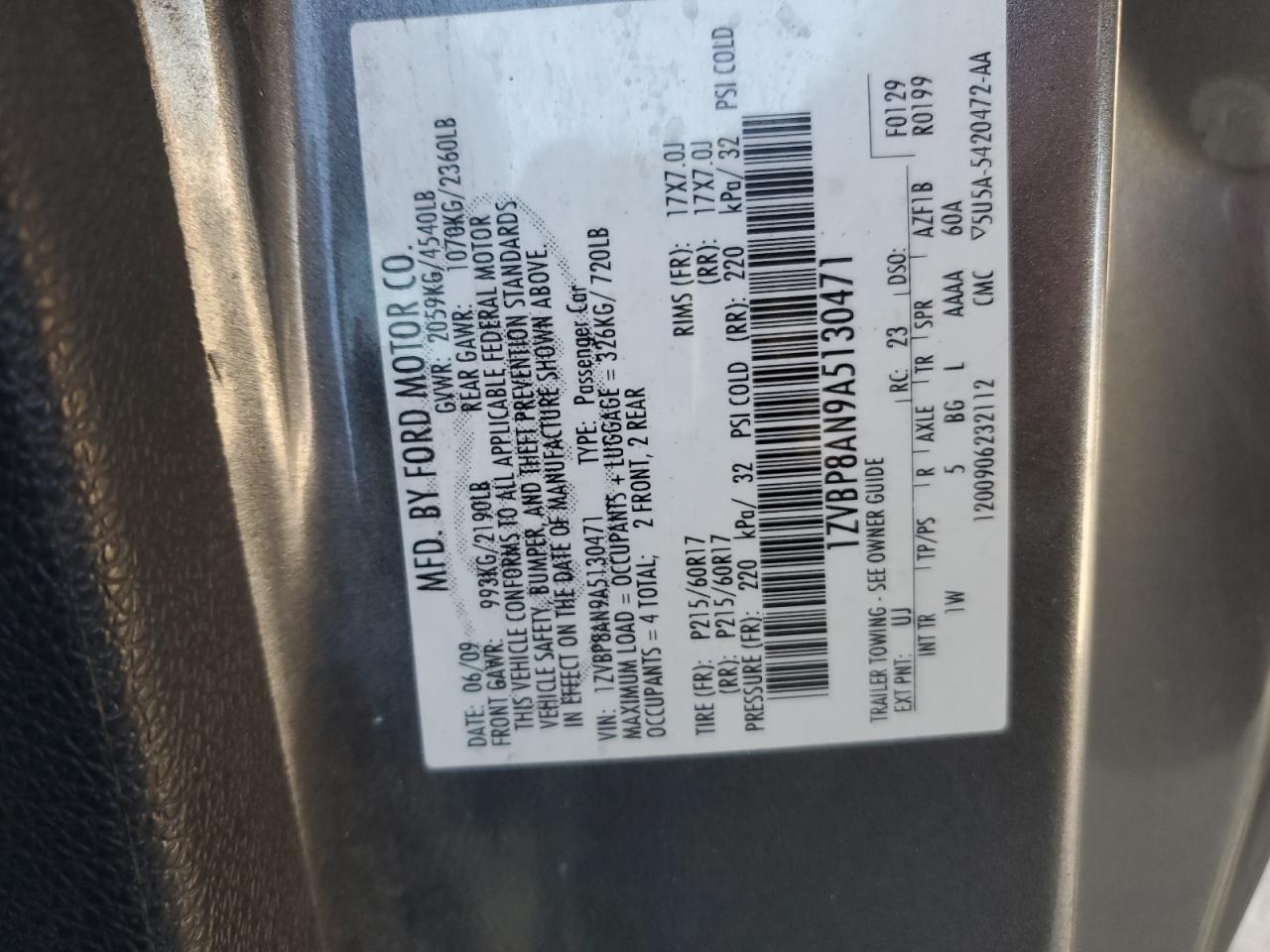 2010 Ford Mustang VIN: 1ZVBP8AN9A5130471 Lot: 90840455