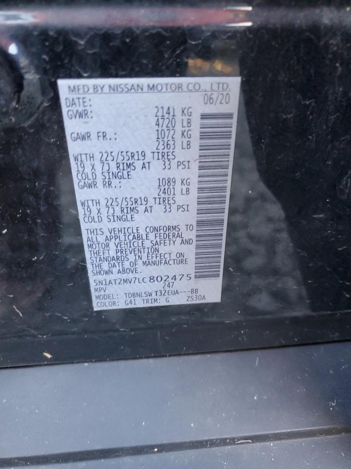 2020 Nissan Rogue S VIN: 5N1AT2MV7LC802475 Lot: 91194825