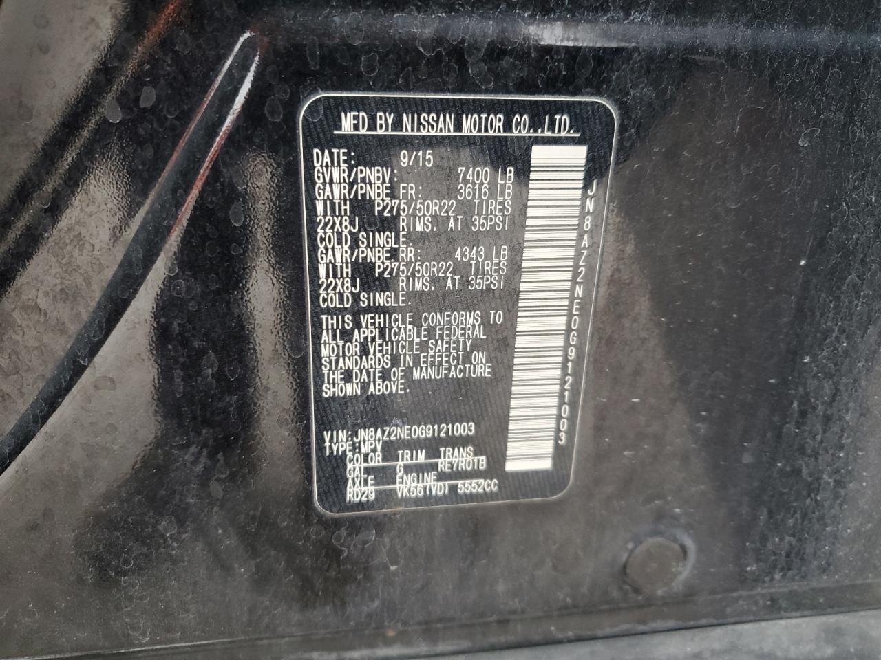 2016 Infiniti Qx80 VIN: JN8AZ2NE0G9121003 Lot: 92231505