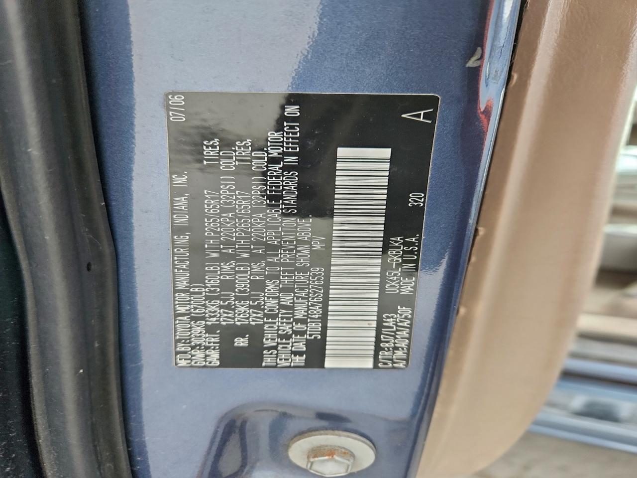 2006 Toyota Sequoia Limited VIN: 5TDBT48A76S276539 Lot: 92799715