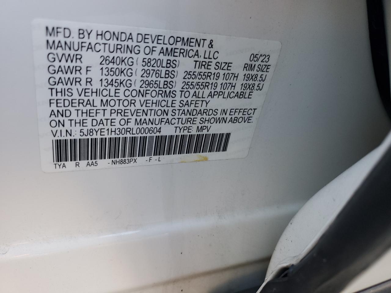 2024 Acura Mdx VIN: 5J8YE1H30RL000604 Lot: 91361195