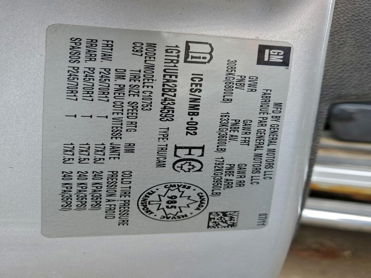 2011 GMC Sierra C1500 Sl VIN: 1GTR1UEA2BZ434593 Lot: 94060635