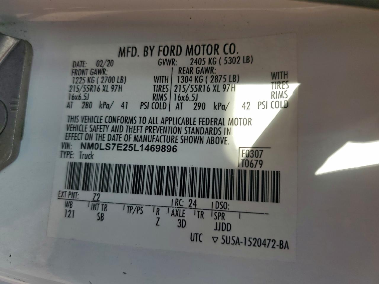 2020 Ford Transit Connect Xl VIN: NM0LS7E25L1469896 Lot: 93347095