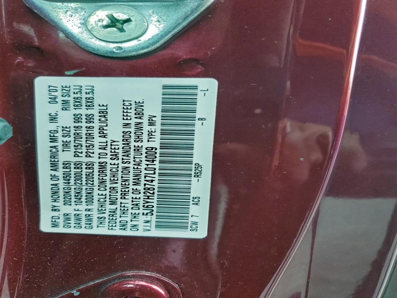 2007 Honda Element Ex VIN: 5J6YH28747L014009 Lot: 93927225