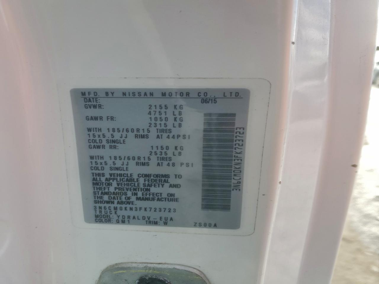 2015 Nissan Nv200 2.5S VIN: 3N6CM0KN3FK723723 Lot: 93471575