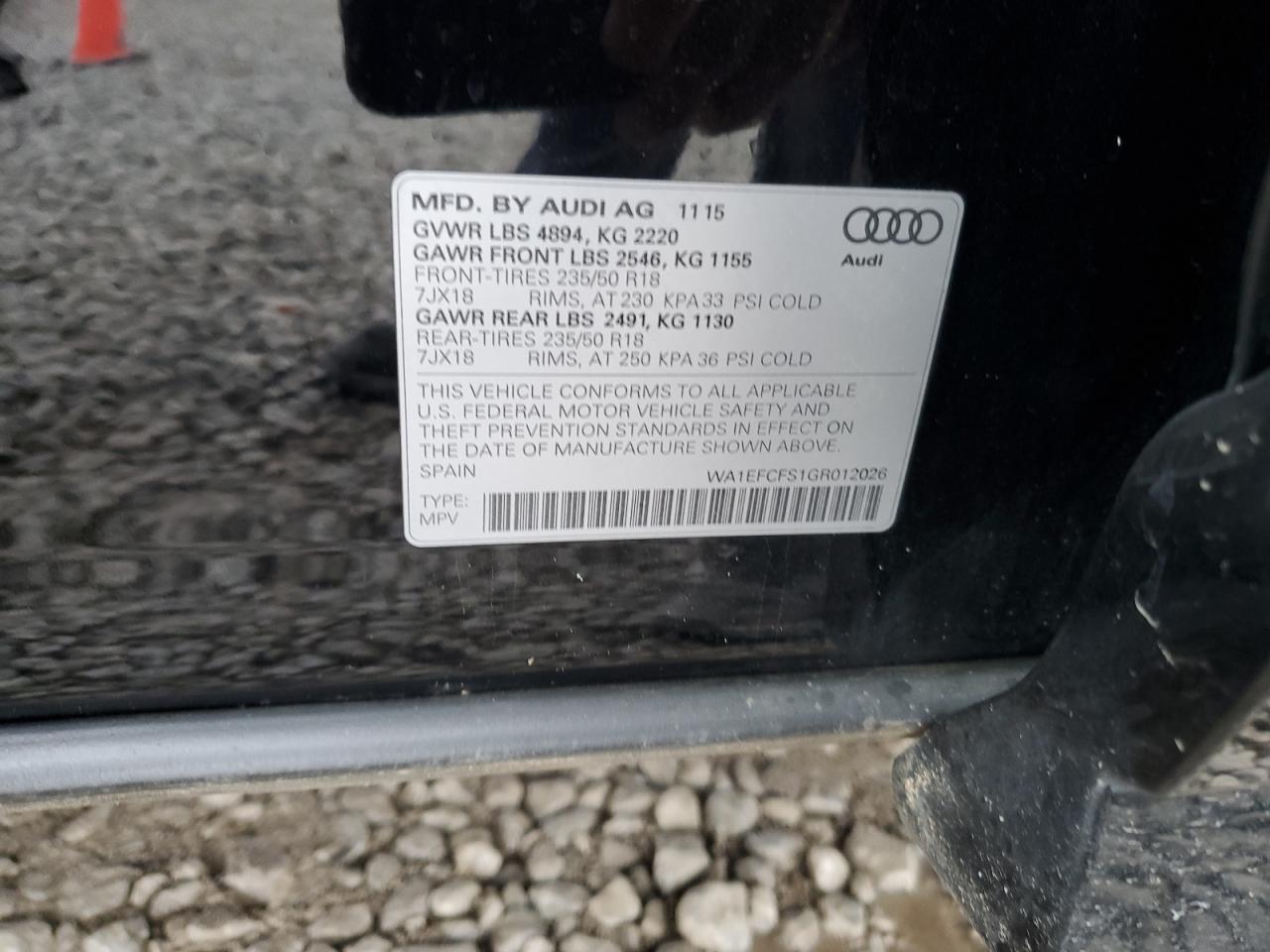 2016 Audi Q3 Premium Plus VIN: WA1EFCFS1GR012026 Lot: 93696445