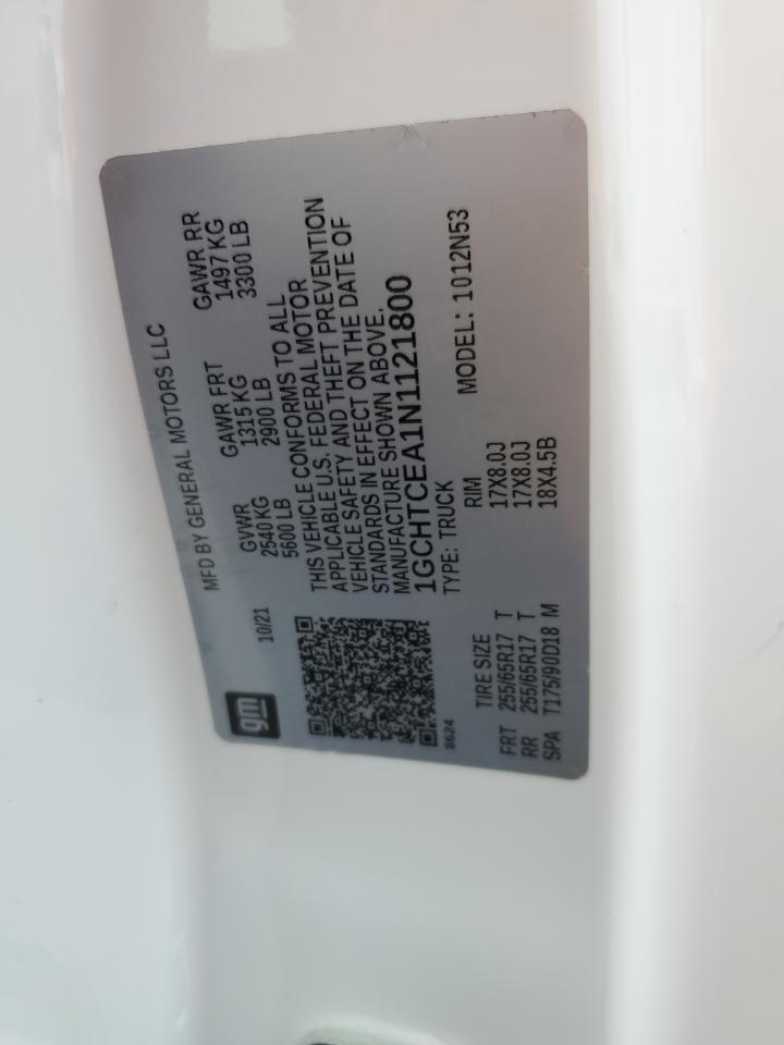 2022 Chevrolet Colorado Lt VIN: 1GCHTCEA1N1121800 Lot: 91985435