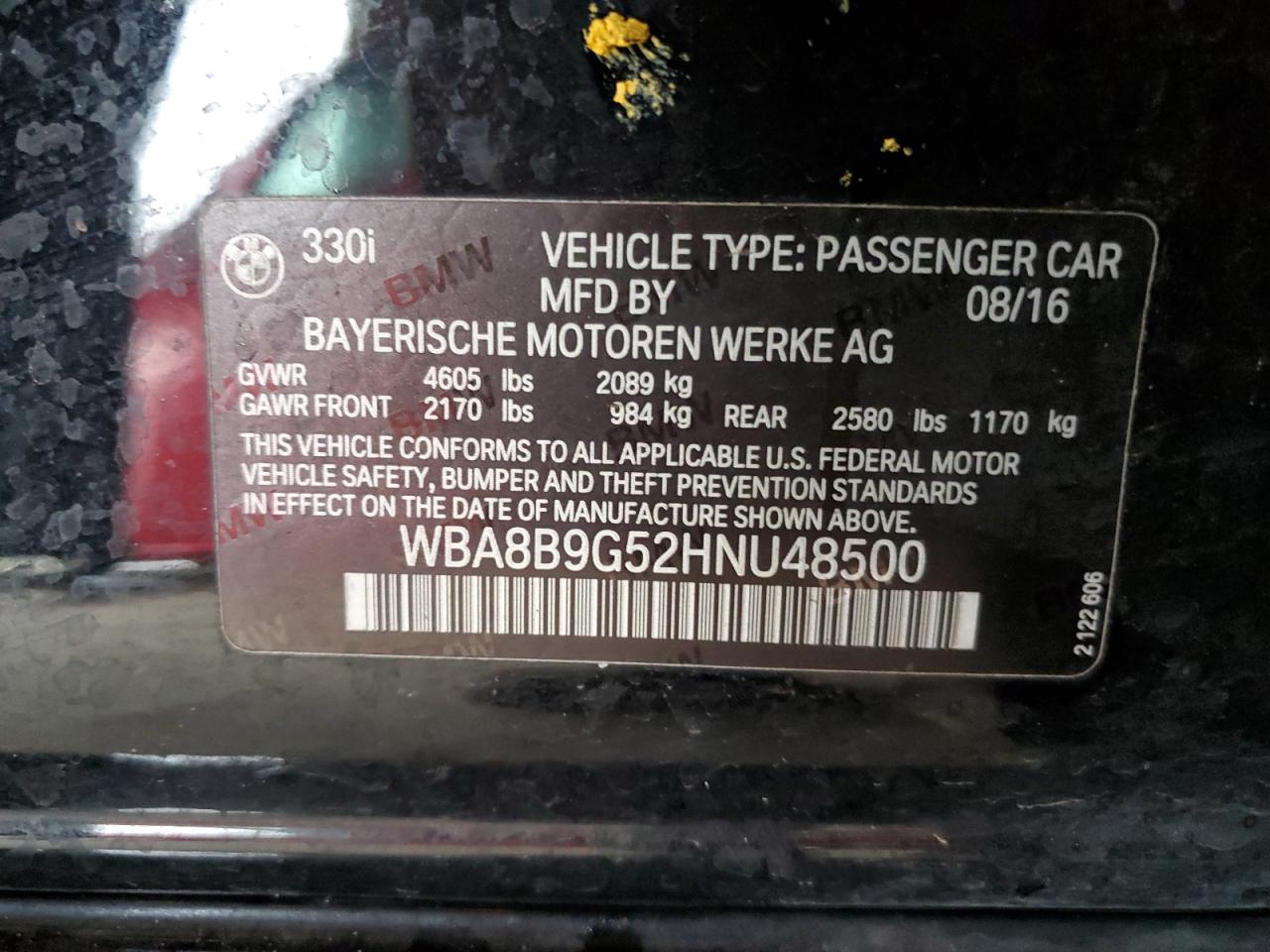 2017 BMW 330 I VIN: WBA8B9G52HNU48500 Lot: 93395705