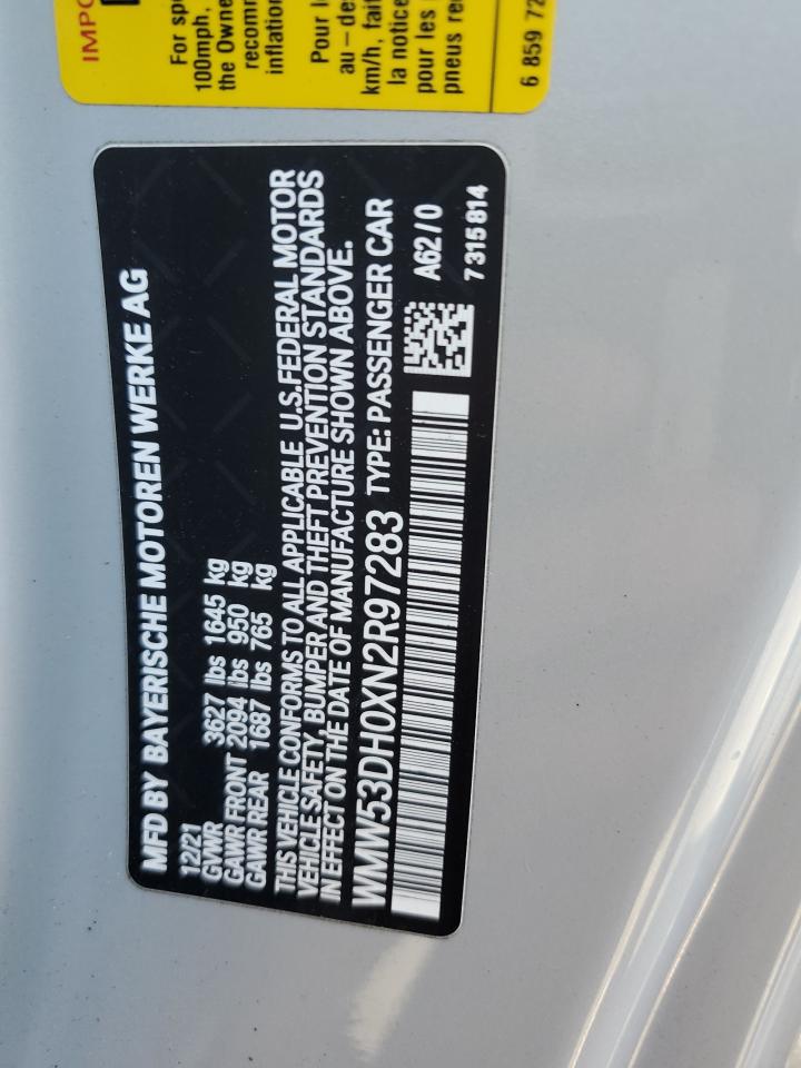 2022 Mini Cooper S VIN: WMW53DH0XN2R97283 Lot: 91244355