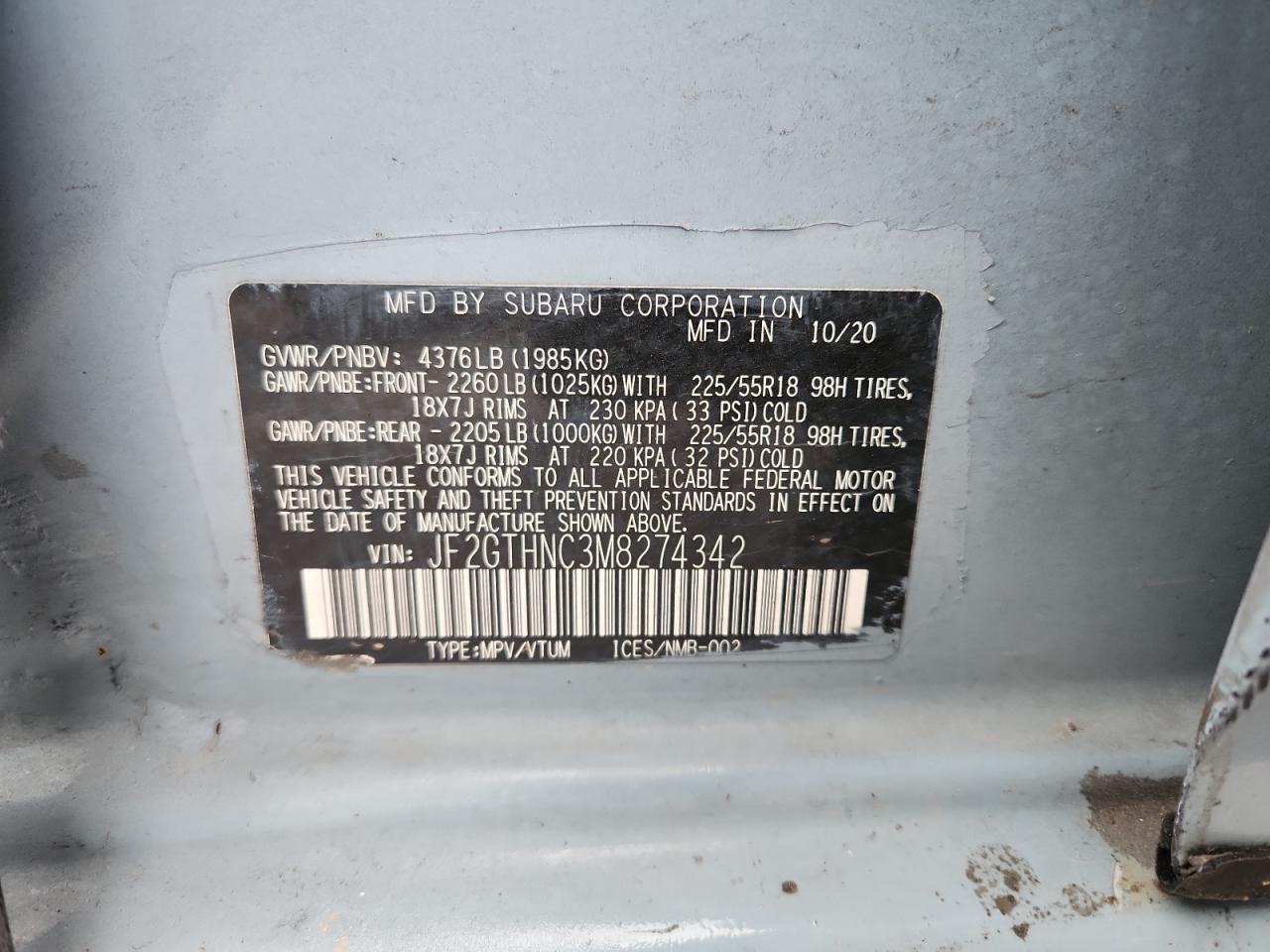 2021 Subaru Crosstrek Limited VIN: JF2GTHNC3M8274342 Lot: 92798515