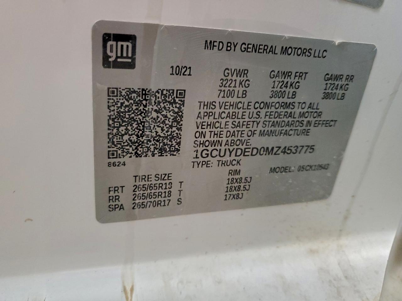 2021 Chevrolet Silverado K1500 Lt VIN: 1GCUYDED0MZ453775 Lot: 93532055