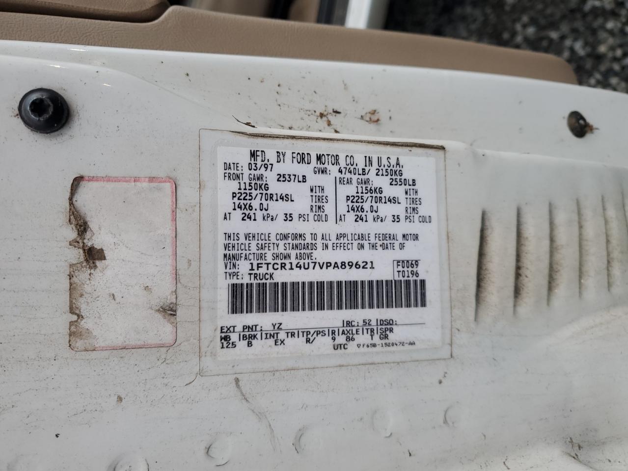 1997 Ford Ranger Super Cab VIN: 1FTCR14U7VPA89621 Lot: 93486585