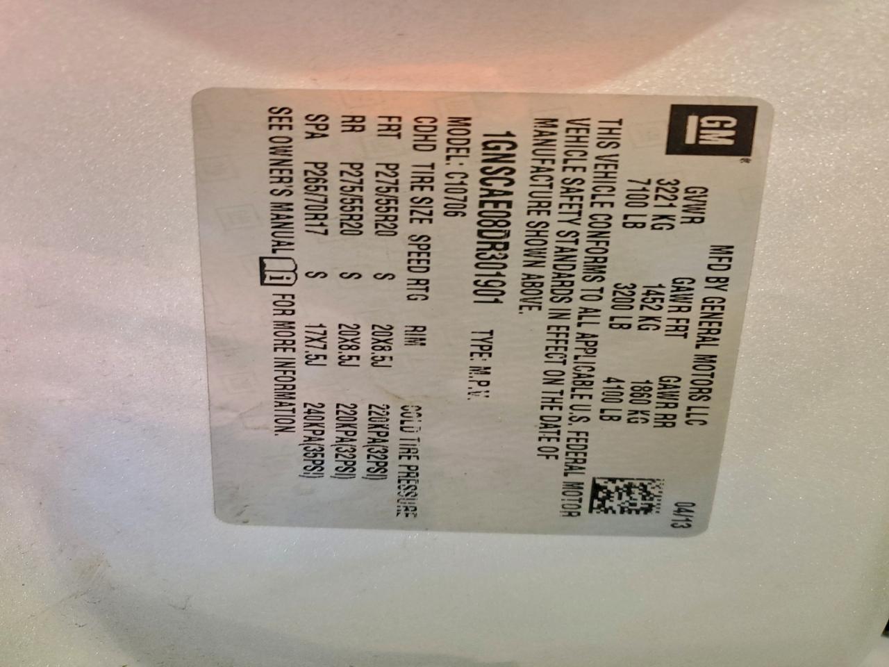 2013 Chevrolet Tahoe C1500 Ls VIN: 1GNSCAE08DR301901 Lot: 94301205