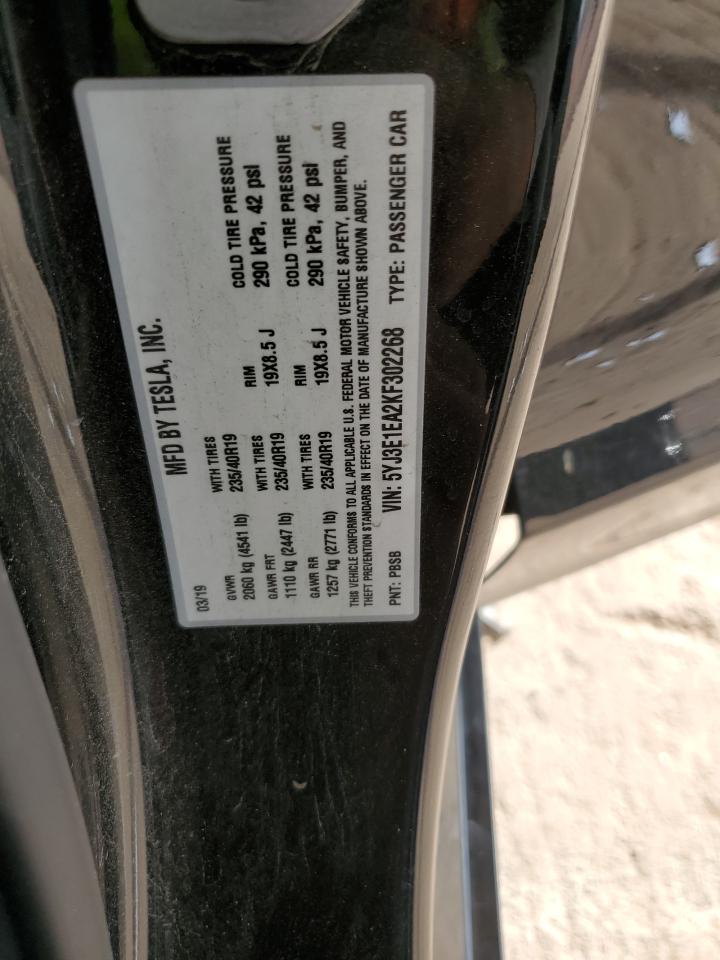 2019 Tesla Model 3 VIN: 5YJ3E1EA2KF302268 Lot: 92720735