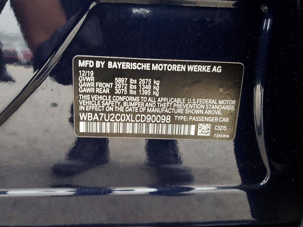 2020 BMW 750 Xi VIN: WBA7U2C0XLCD90098 Lot: 93873815