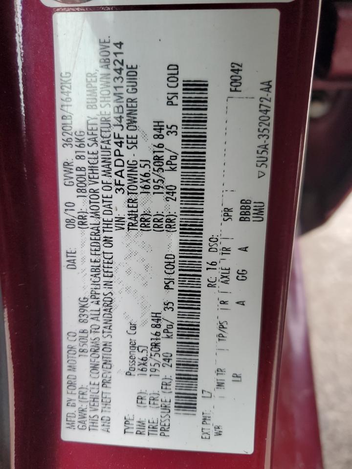 2011 Ford Fiesta Ses VIN: 3FADP4FJ4BM134214 Lot: 93088015