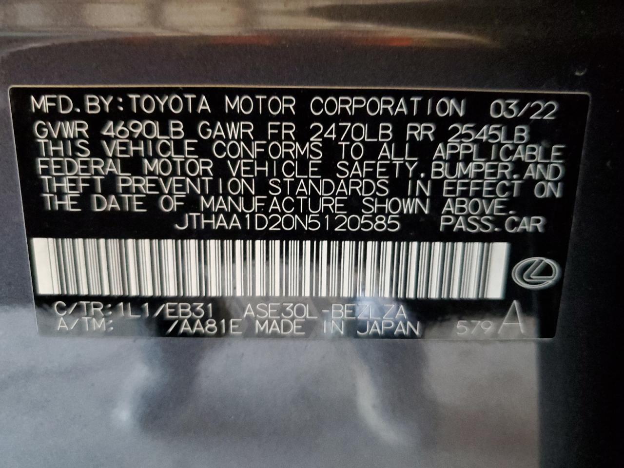 2022 Lexus Is 300 VIN: JTHAA1D20N5120585 Lot: 91408755