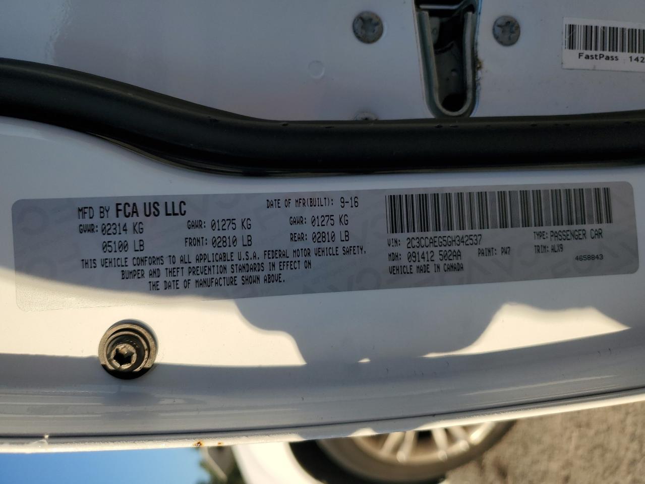 2016 Chrysler 300C VIN: 2C3CCAEG5GH342537 Lot: 91524285