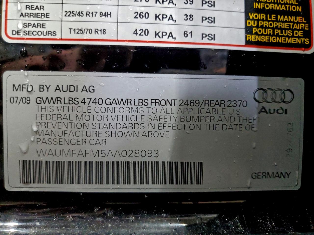 2010 Audi A3 Premium Plus VIN: WAUMFAFM5AA028093 Lot: 93938275