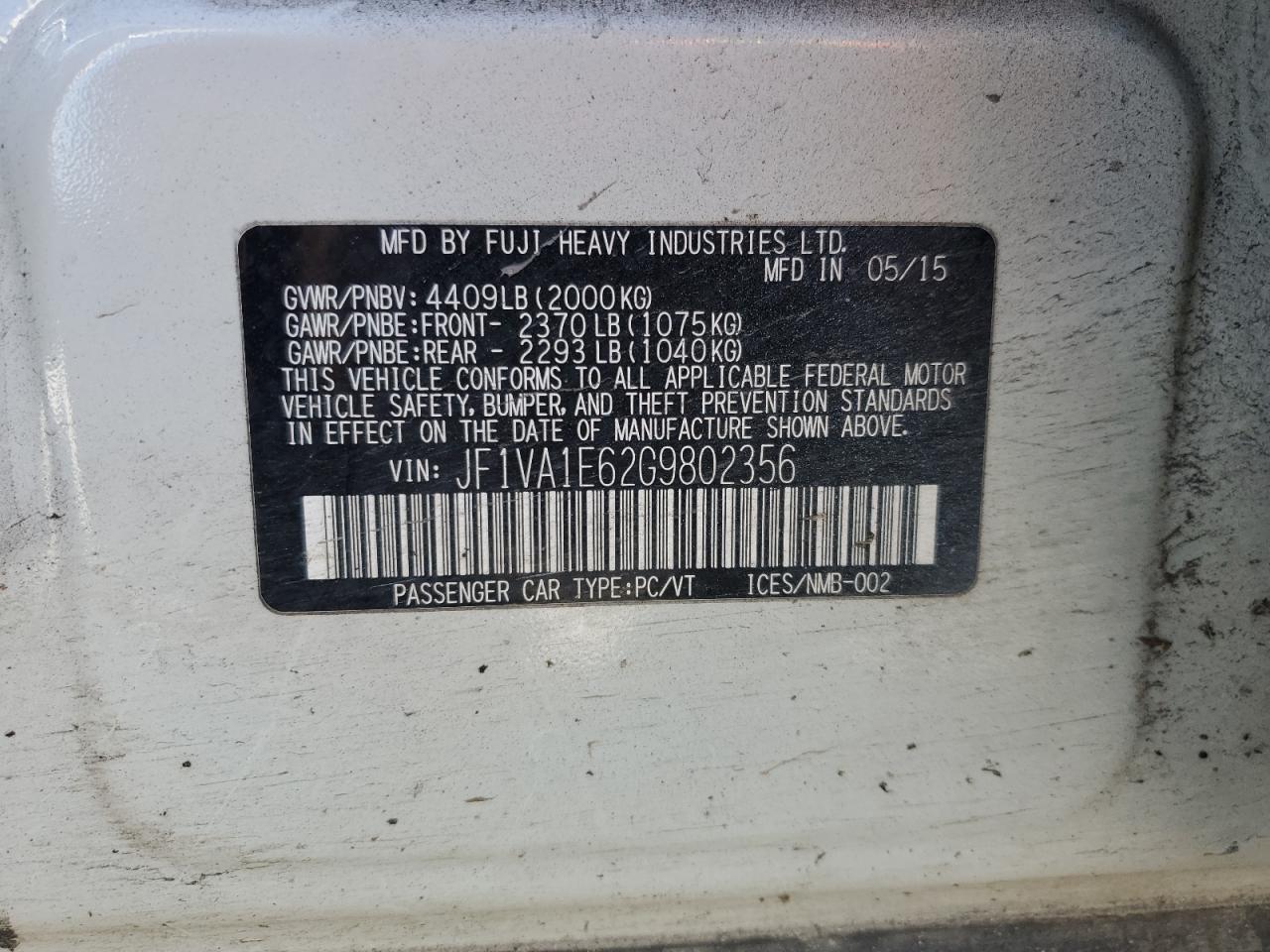 2016 Subaru Wrx Premium VIN: JF1VA1E62G9802356 Lot: 92325935