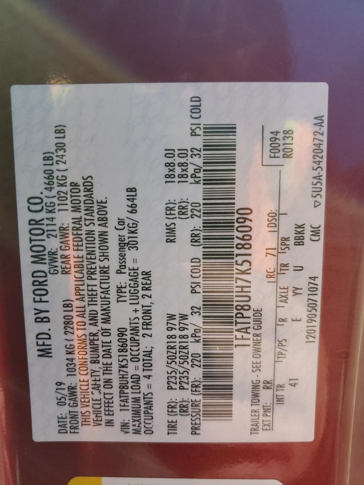 2019 Ford Mustang VIN: 1FATP8UH7K5186090 Lot: 93093785