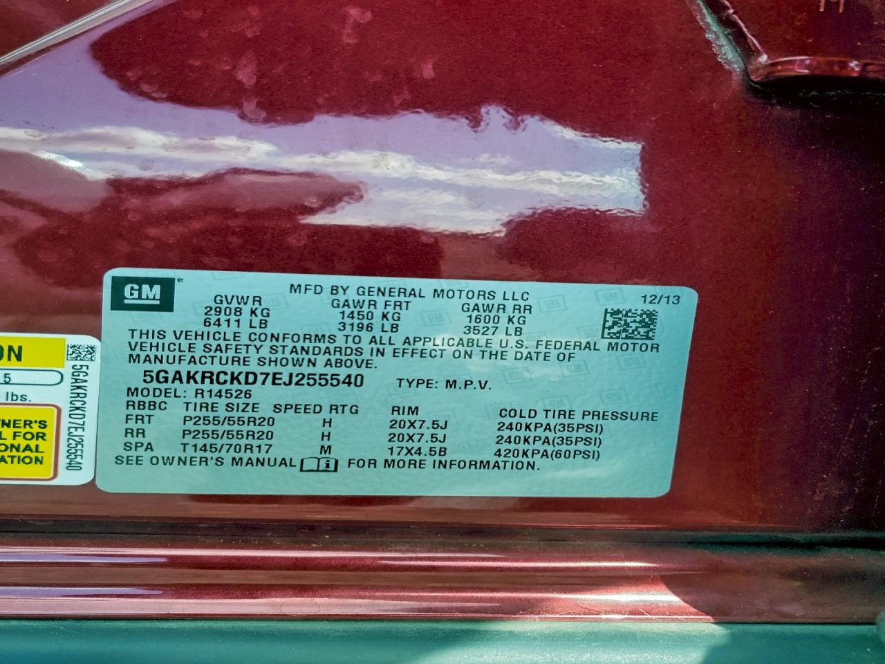 2014 Buick Enclave VIN: 5GAKRCKD7EJ255540 Lot: 94241495