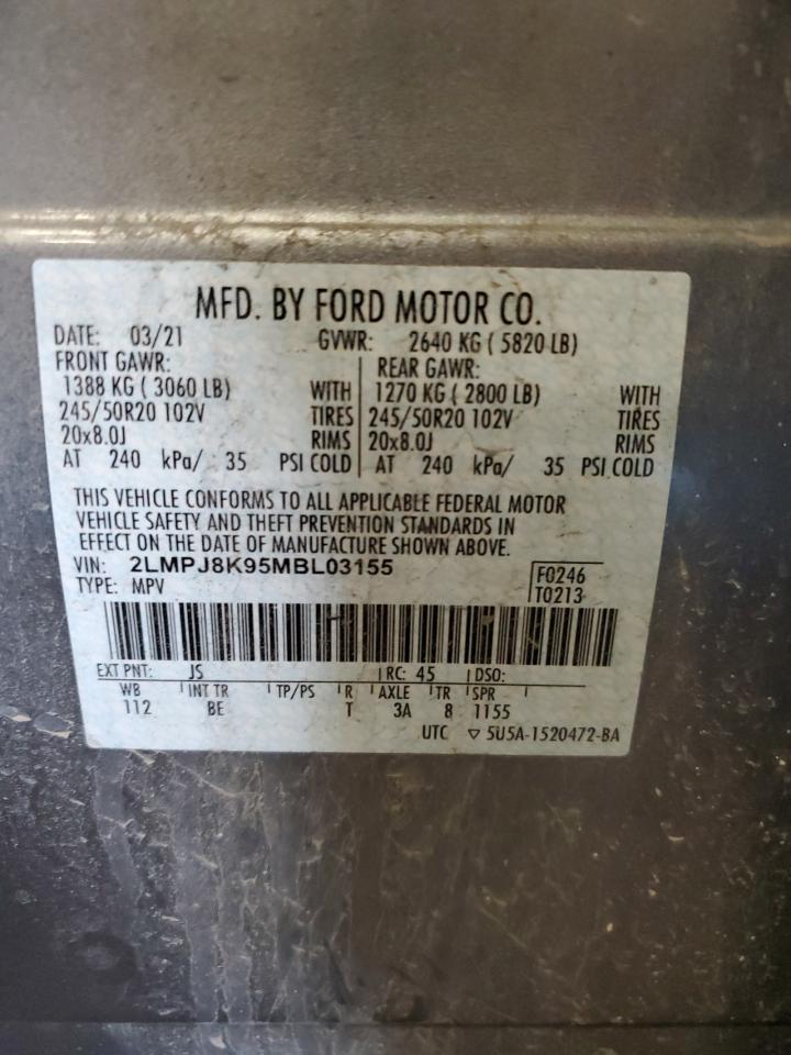 2021 Lincoln Nautilus Reserve VIN: 2LMPJ8K95MBL03155 Lot: 92643775