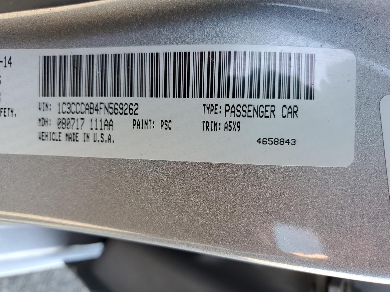 2015 Chrysler 200 Limited VIN: 1C3CCCAB4FN569262 Lot: 93089325