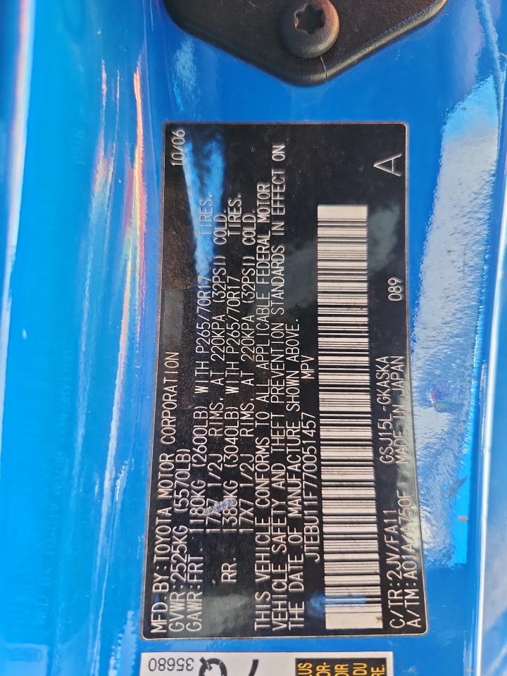 2007 Toyota Fj Cruiser VIN: JTEBU11F770051457 Lot: 92676255