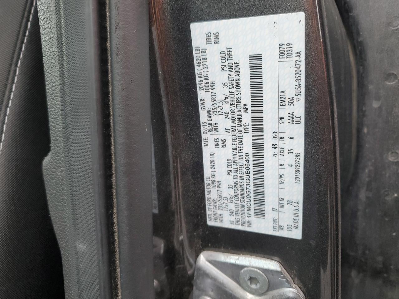 2016 Ford Escape Se VIN: 1FMCU0G73GUB06400 Lot: 92427745