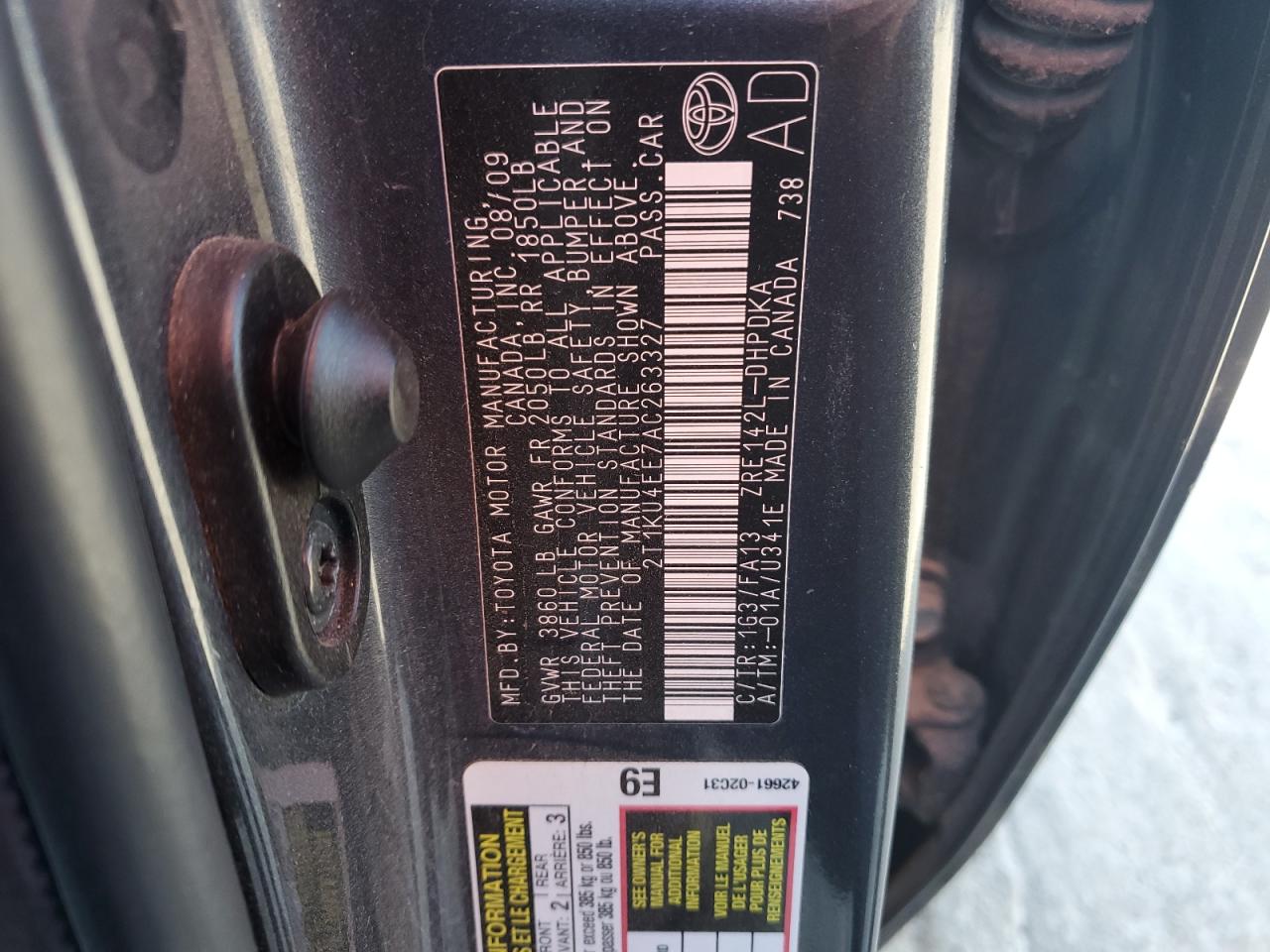 2010 Toyota Corolla Matrix VIN: 2T1KU4EE7AC263327 Lot: 90668595