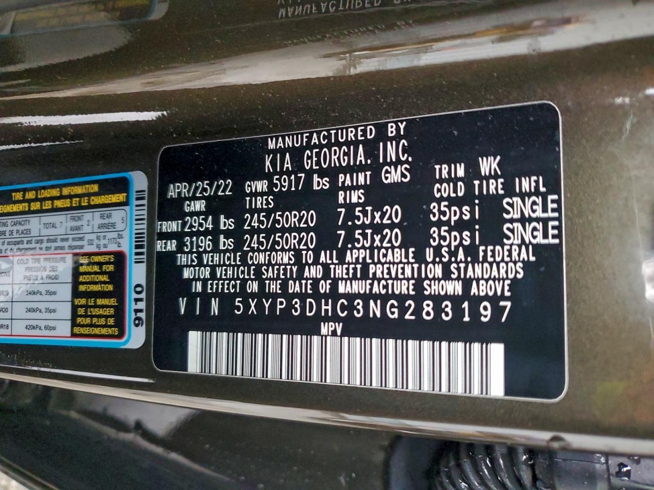 2022 Kia Telluride Ex VIN: 5XYP3DHC3NG283197 Lot: 93778325