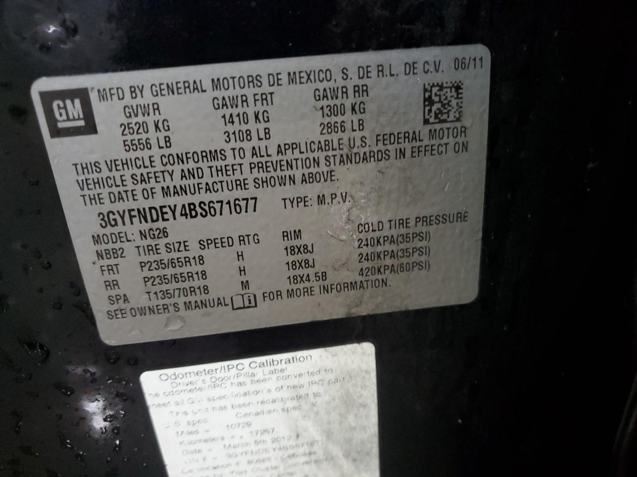 2011 Cadillac Srx Luxury Collection VIN: 3GYFNDEY4BS671677 Lot: 91146605