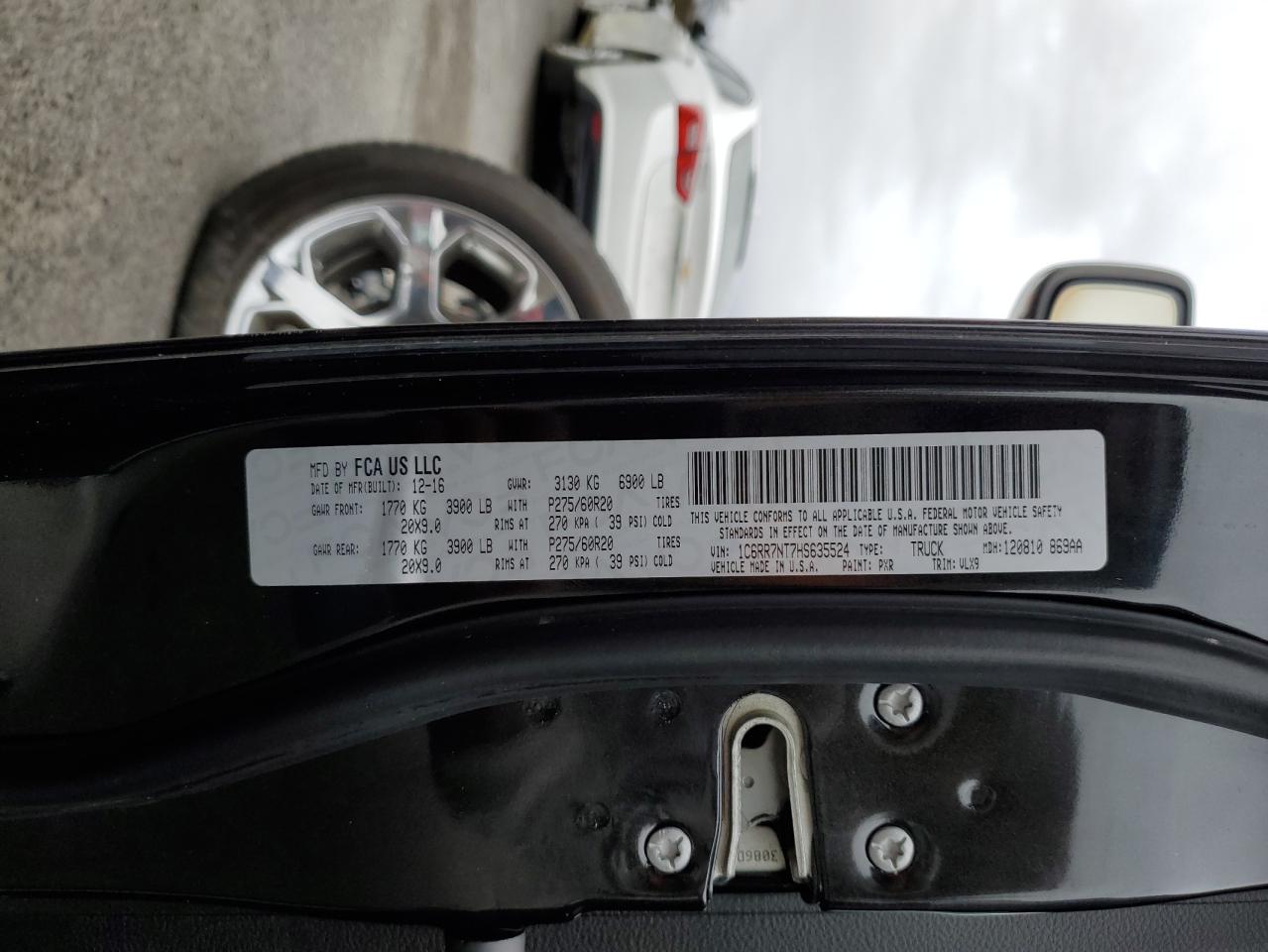 2017 Ram 1500 Laramie VIN: 1C6RR7NT7HS635524 Lot: 90993585