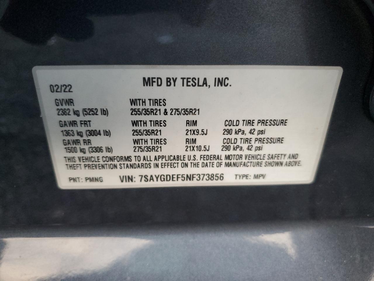 2022 Tesla Model Y VIN: 7SAYGDEF5NF373856 Lot: 94788005