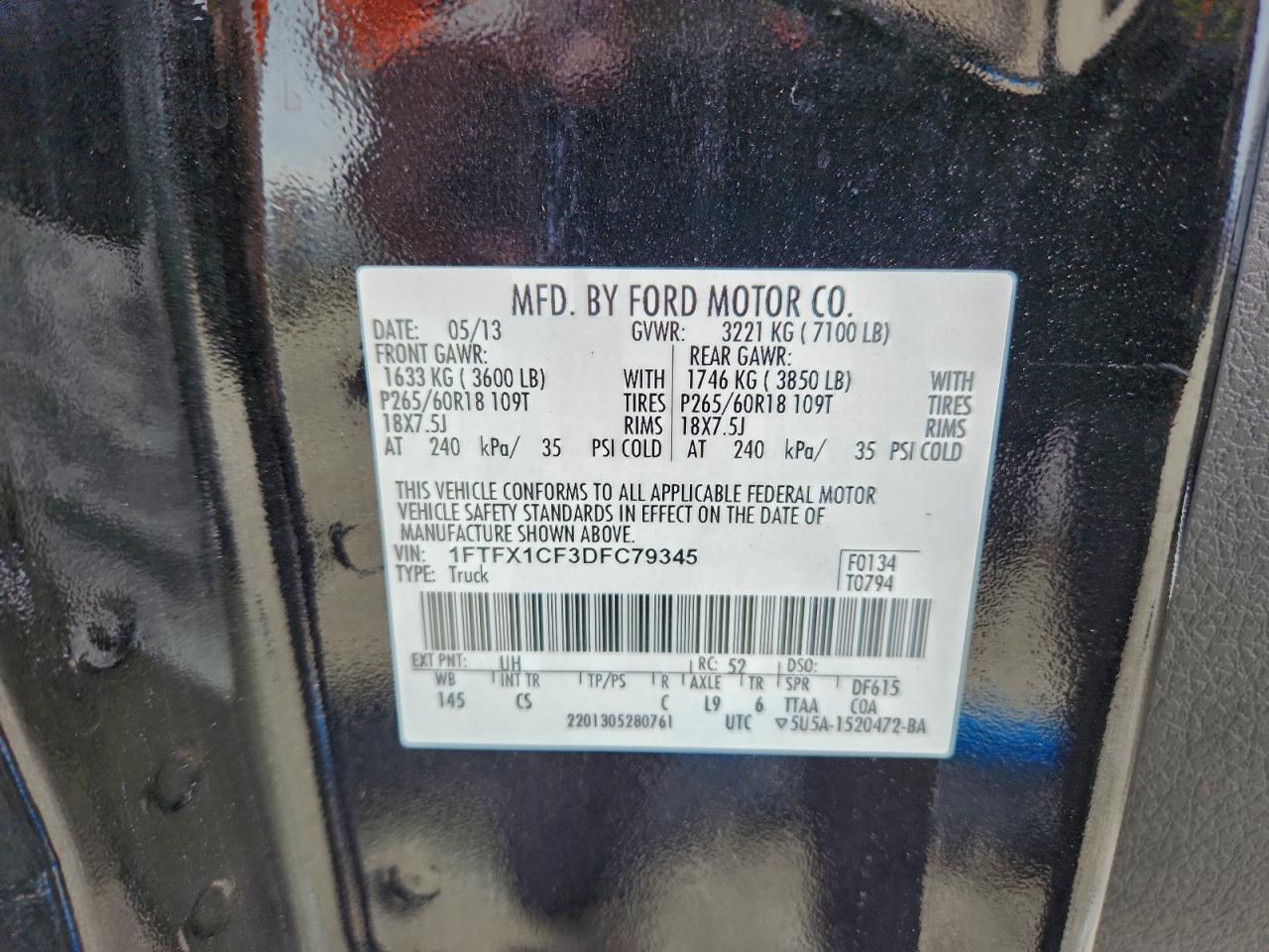 2013 Ford F150 Super Cab VIN: 1FTFX1CF3DFC79345 Lot: 93207645