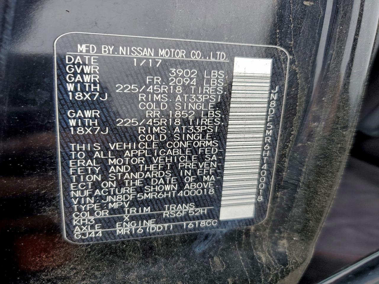 2017 Nissan Juke Nismo Rs VIN: JN8DF5MR6HT400018 Lot: 94134605