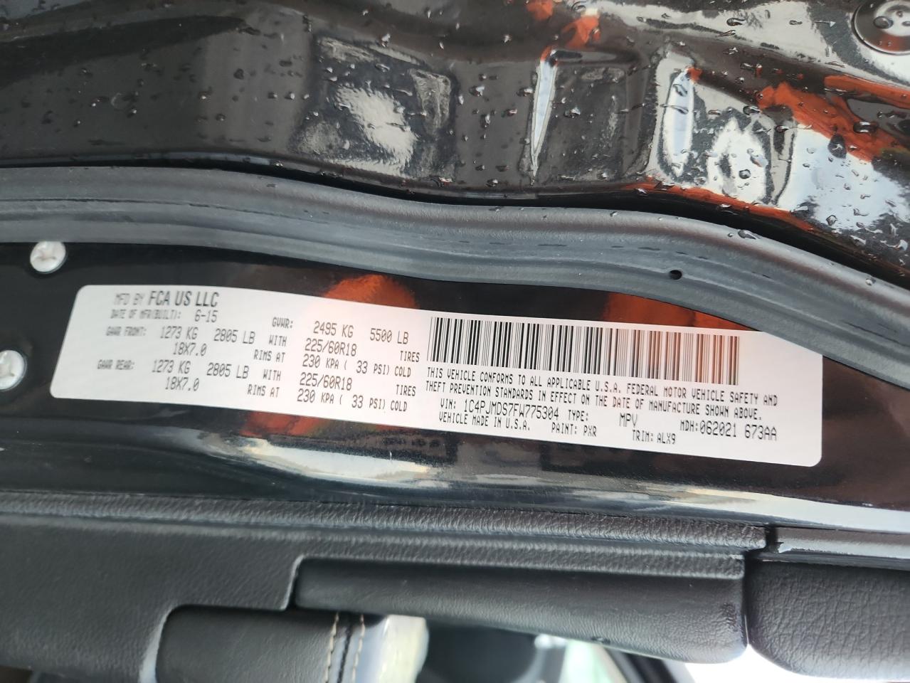 2015 Jeep Cherokee Limited VIN: 1C4PJMDS7FW775304 Lot: 92067285